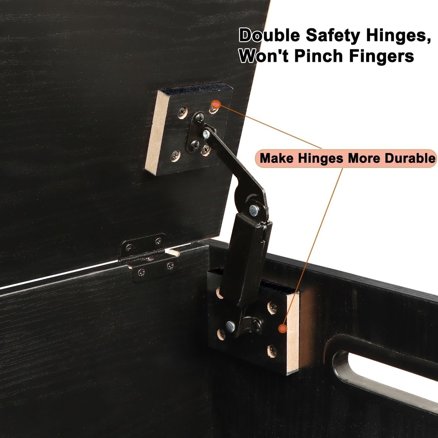 39.4" Storage Chest, Wooden Storage Bench, Lift Top Toy Chest with 2 Safety Hinges, Large Toy Box, Entryway Bench for Living Room, Bedroom, Black