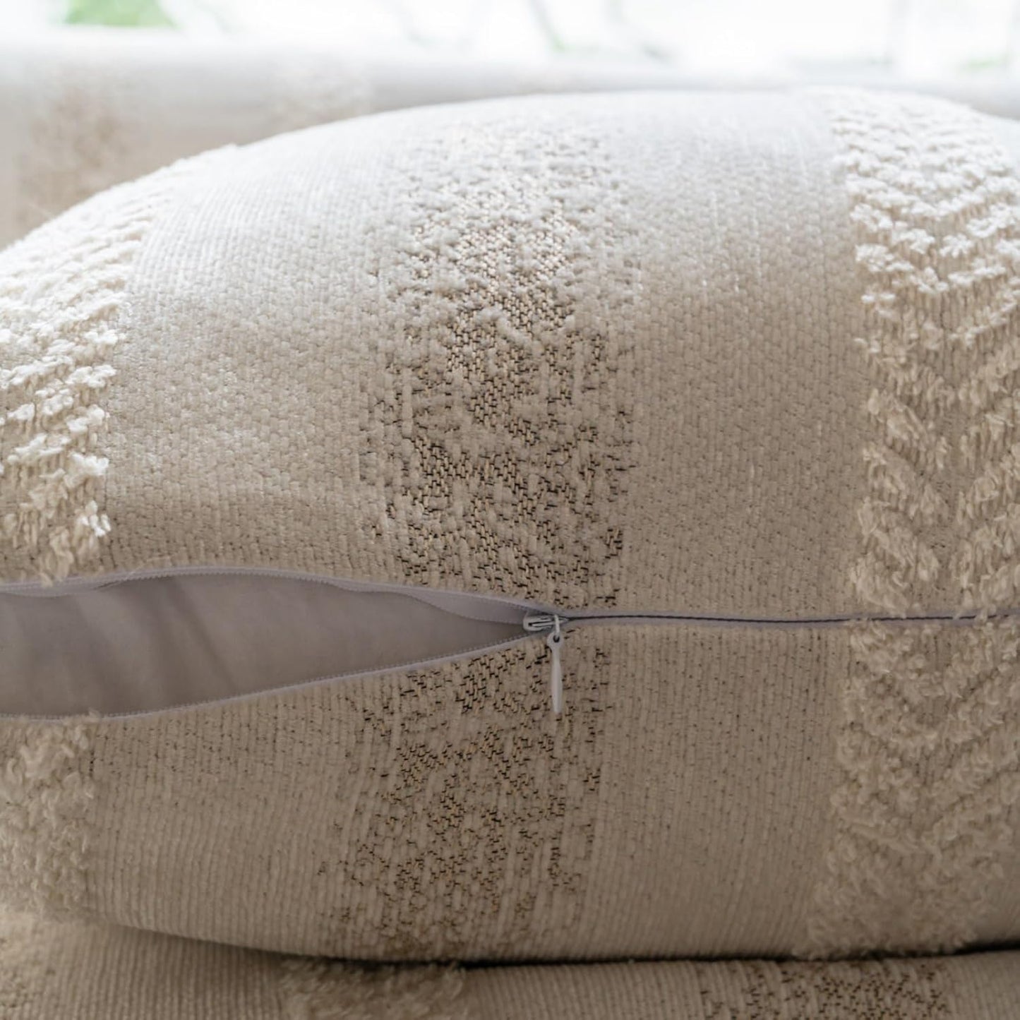 Pack of 1 Decorative Throw Pillow Covers 20x20 Inch, Pillow Cases for Living Room Couch Bedroom Farmhouse Home Decor, Soft Stripe Chenille Cushion Covers for Sofa Beige,20''x20''