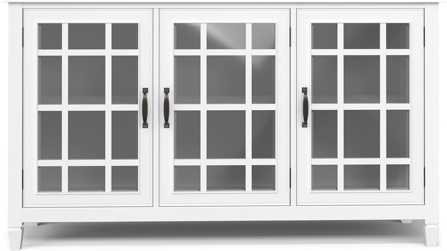 SIMPLIHOME Connaught SOLID WOOD 60 inch Wide Traditional Wide Storage Cabinet Buffet in White for the Living Room, Entryway and Family Room