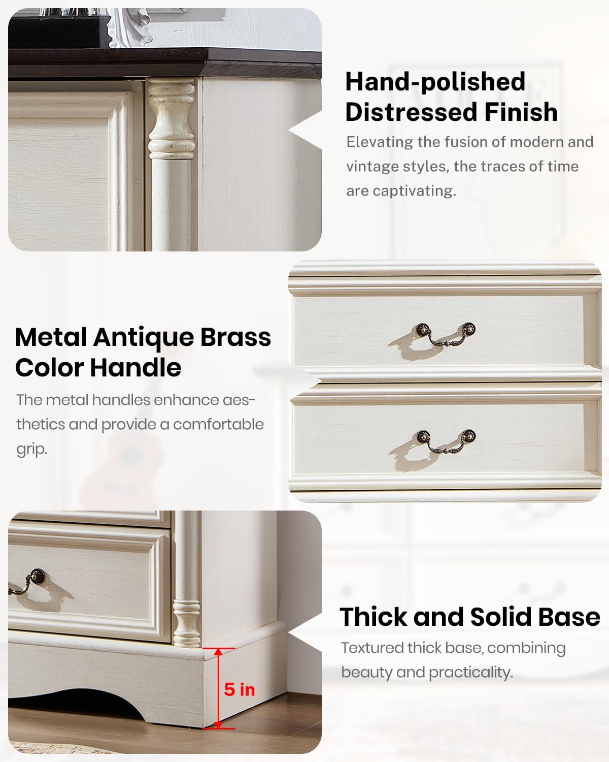 Farmhouse 9 Drawers Dresser for Bedroom with Charging Station, 54" Wide Wood Country Rustic Storage Dressers Organizer, Vintage Design Chest of Drawers TV Stand, Antique White