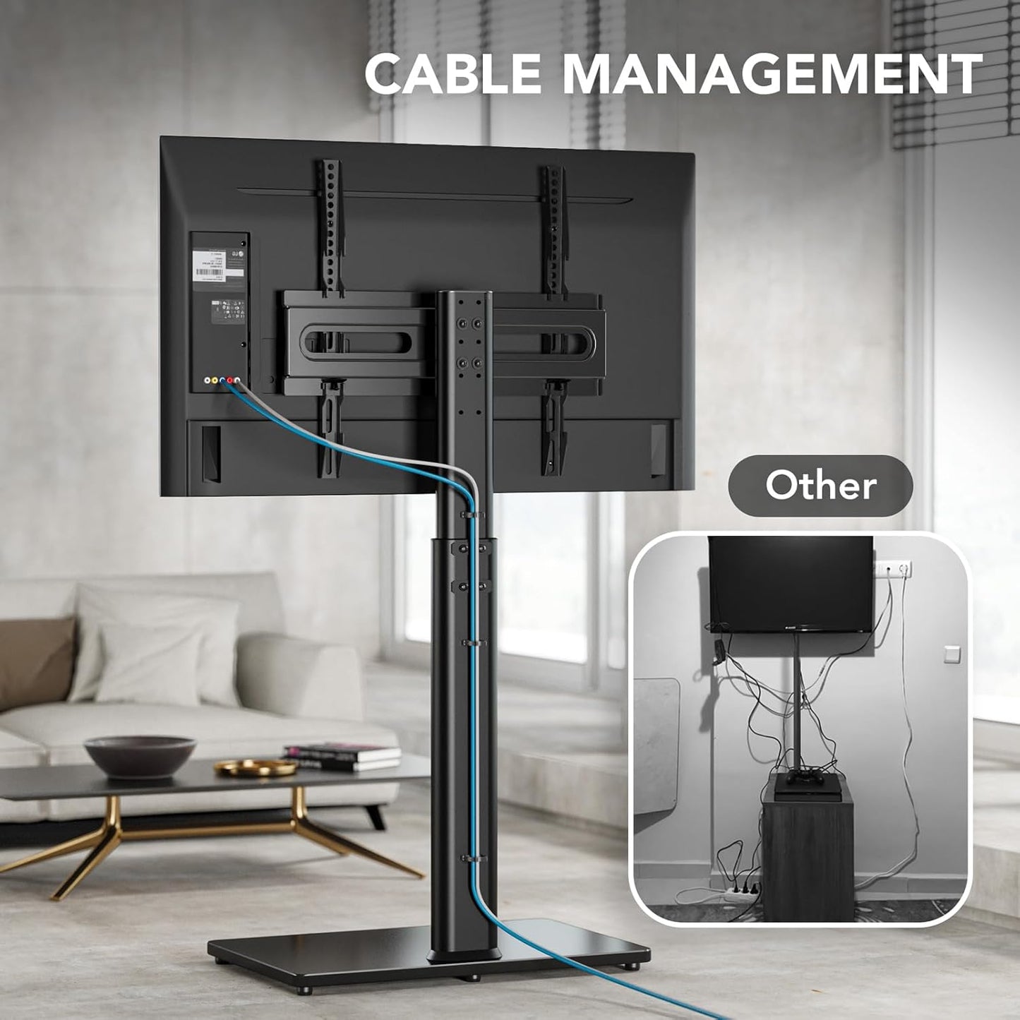 AX WABER Universal Floor TV Stand with Mount 70 Degree Swivel 9 Level Height Adjustable and Space Saving Design for Most 27 to 65 inch LCD, LED OLED TVs, Perfect for Corner & Bedroom AX1006TB