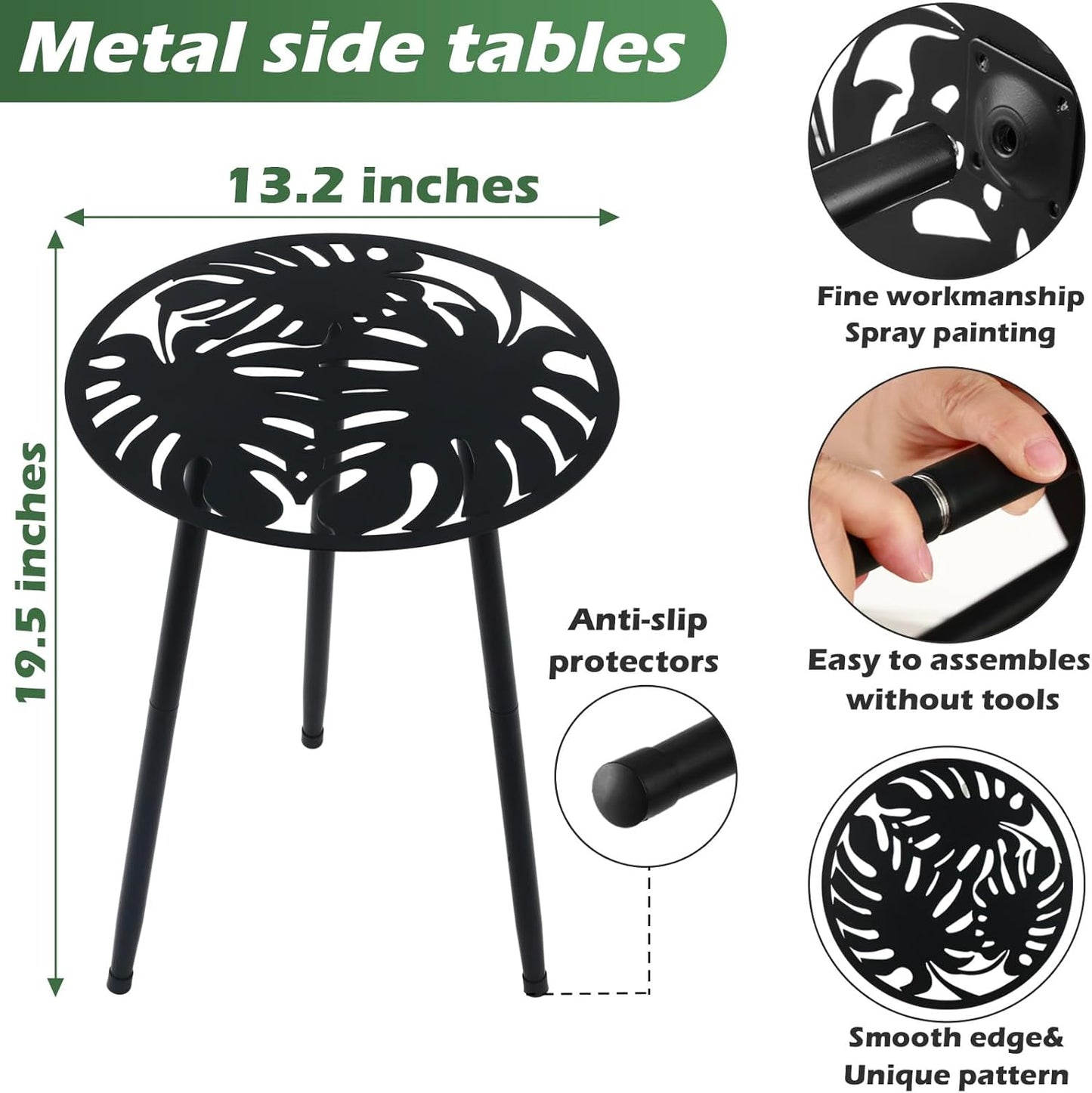 1 Pack Metal Outdoor Side Tables Small Outside End Table for Patio Round Accent Garden Corner Table for Small Spaces, Balcony, Porch Plant Stand Indoor