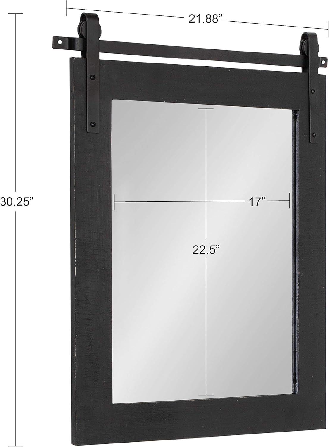 Kate and Laurel Cates Farmhouse Wood Framed Wall Mirror, 22 x 30, Black, Barn Door-Inspired Rustic Mirrors for Wall