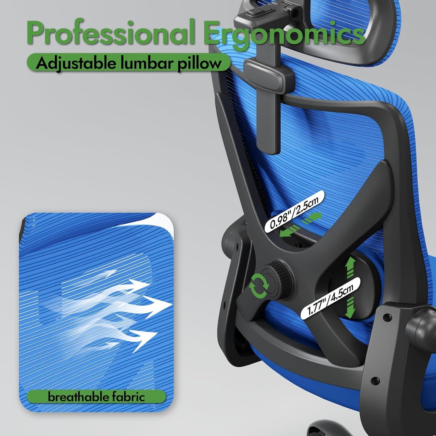 Ergonomic Office Chair - X-Shaped Computer Desk Chair Comfy, Gaming Chair, Office Chair with Lumbar Support, Mesh Office Chairs with Headrests, Desk Chair for Long Hours (Black Blue)