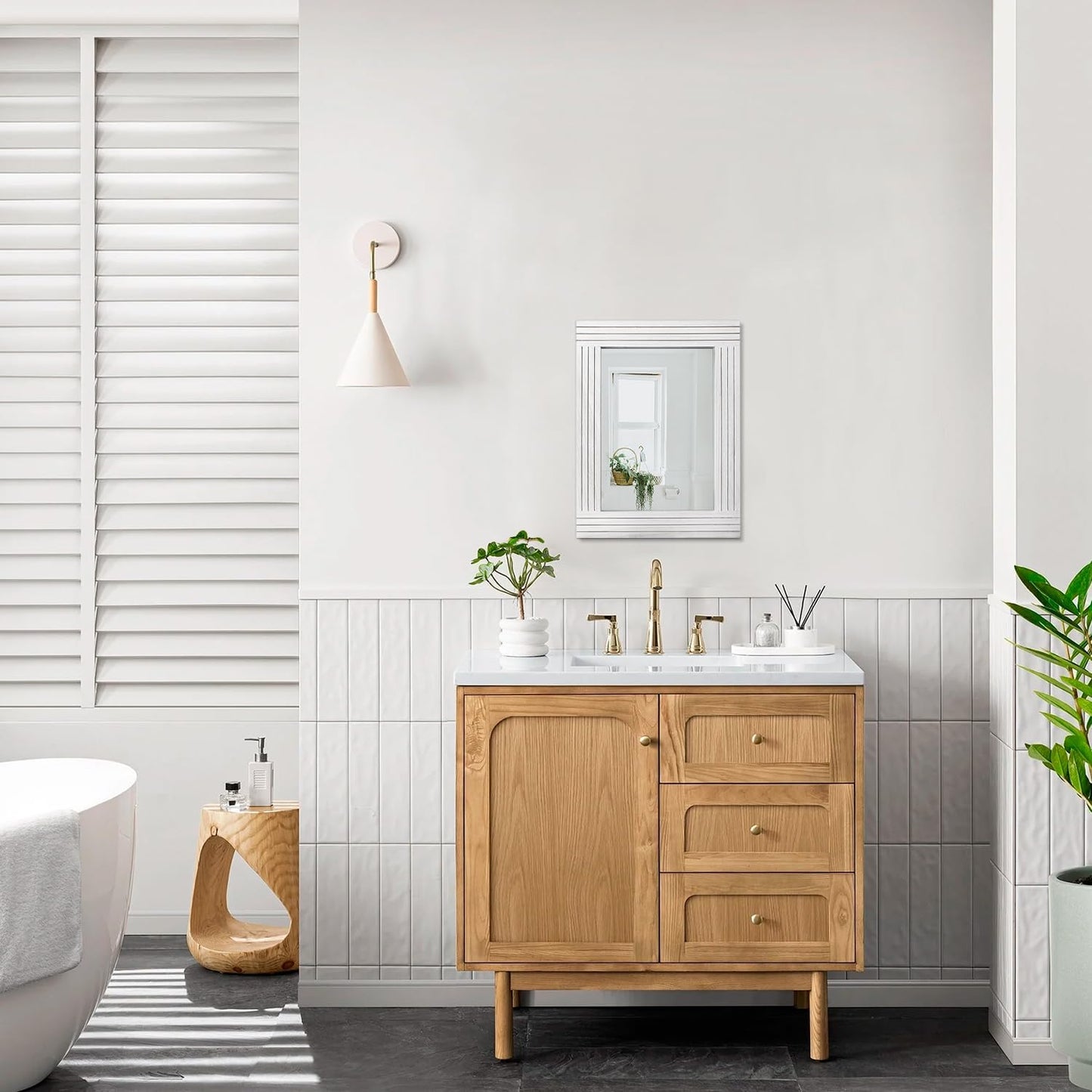 Wood Mirror Rectangular Framed Rustic Vintage Mirrors Decor Farmhouse Bedroom Bathroom Mirror for Dressing Table Entrance Small 16"x12" White