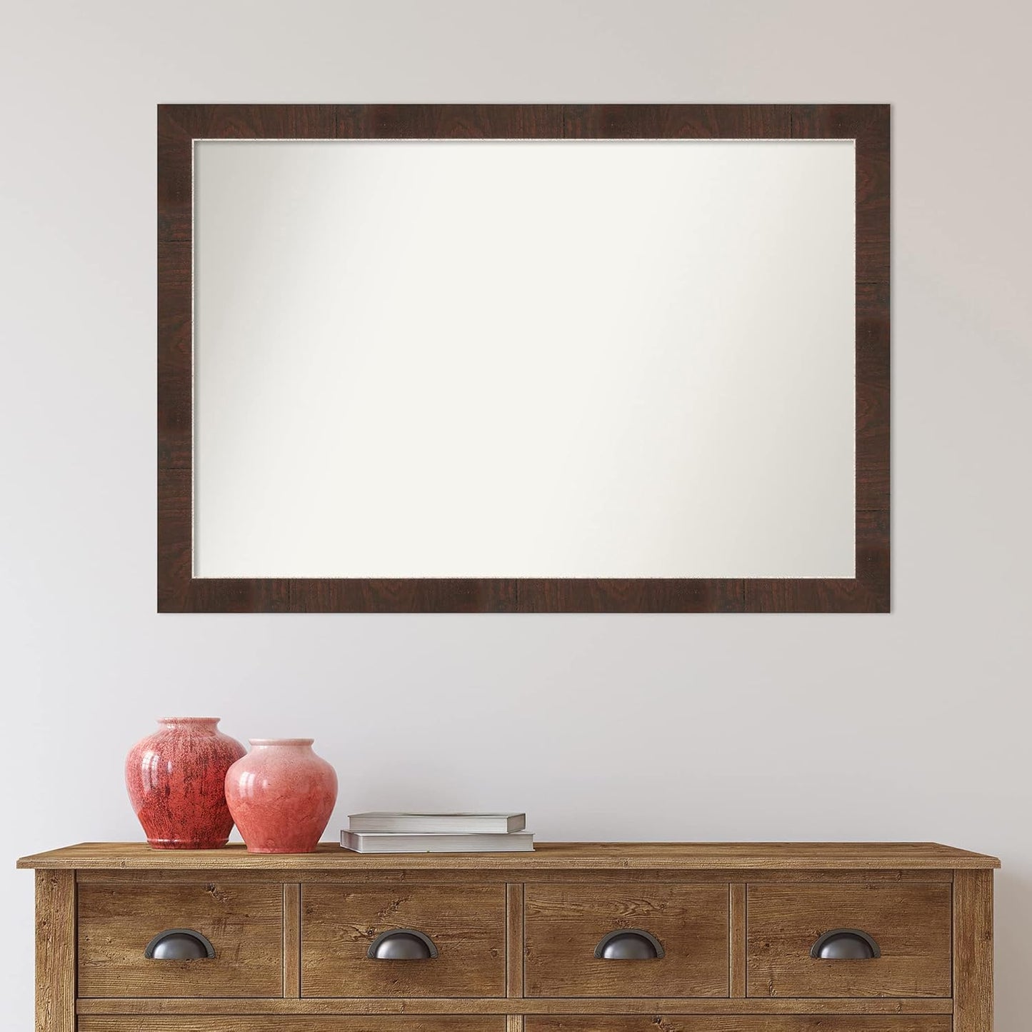 Amanti Art Brown Bathroom Mirror for Over Sink, 27x39 Wildwood Brown Narrow Rectangle Vanity Mirror, Large Country Rustic Frame, Hangs Horizonally and Vertically, Bathroom Wall Decor, Non-Beveled Edge