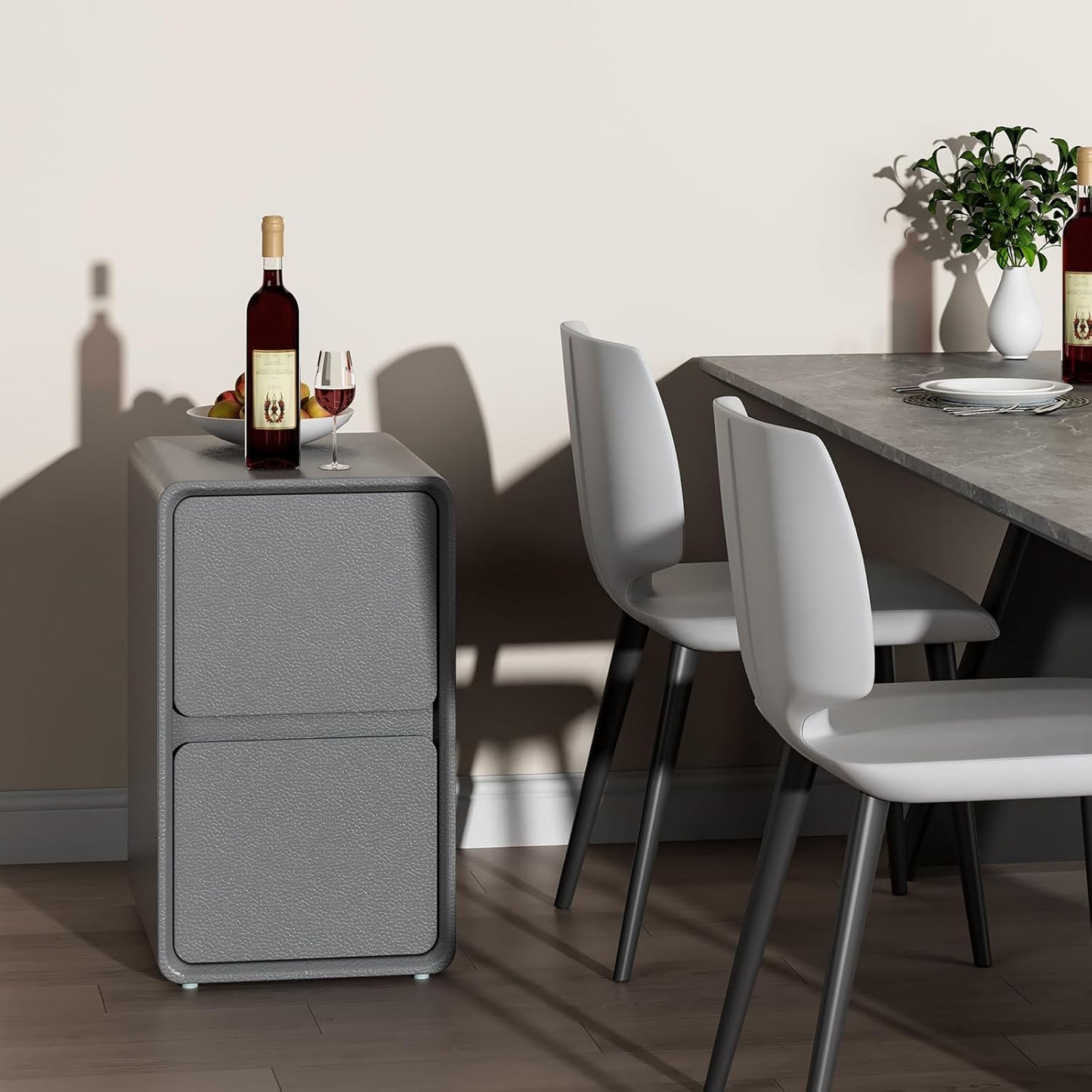 VICITON Modern Narrow Faux Leather Nightstand, Solid Wood Drawer, Storage Accent Table, Small Side End Table for Bedroom (Gray, Nomal(12 inch))