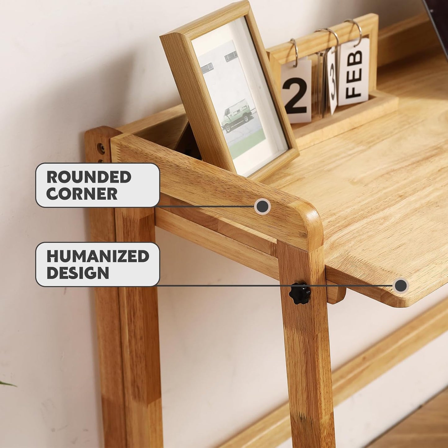 Solid Wood Folding Desk Mid Century Modern Table, 47'' Foldable Writing Computer Desk for Home Office, Simple Study Makeup Workstation, Wooden Study Office Desk Table for Small Spaces, Natural Color