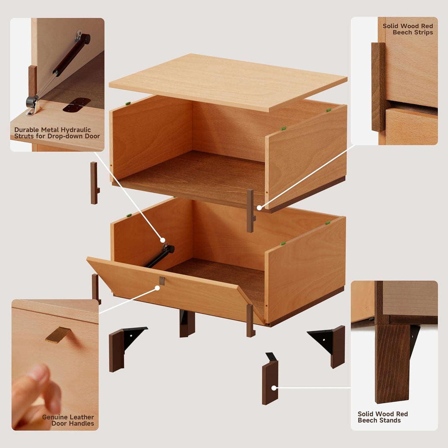 Sebastack Night Stand, Customizable 2 Drawers Bedside Table, End Table, Side Table for Bedroom, Dormitory, Mid-Century Style Wood Chest of Furnitures, Walnut Color