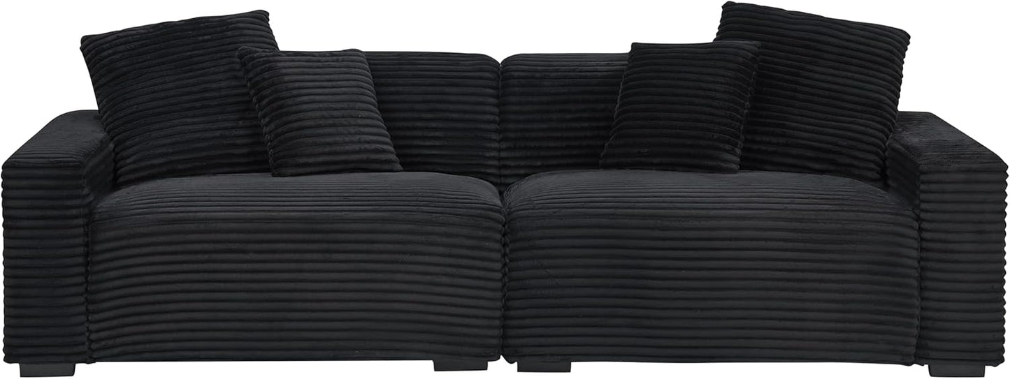 Ball & Cast 104" Modular Sectional Sofa,Cloud Sectional Couch with 4 Pillows,Loveseat Couches W/Deep Seat and Armrest,4 Seater Sectional Sofa for Living Room,Apartment,Corduroy Fabric,Black