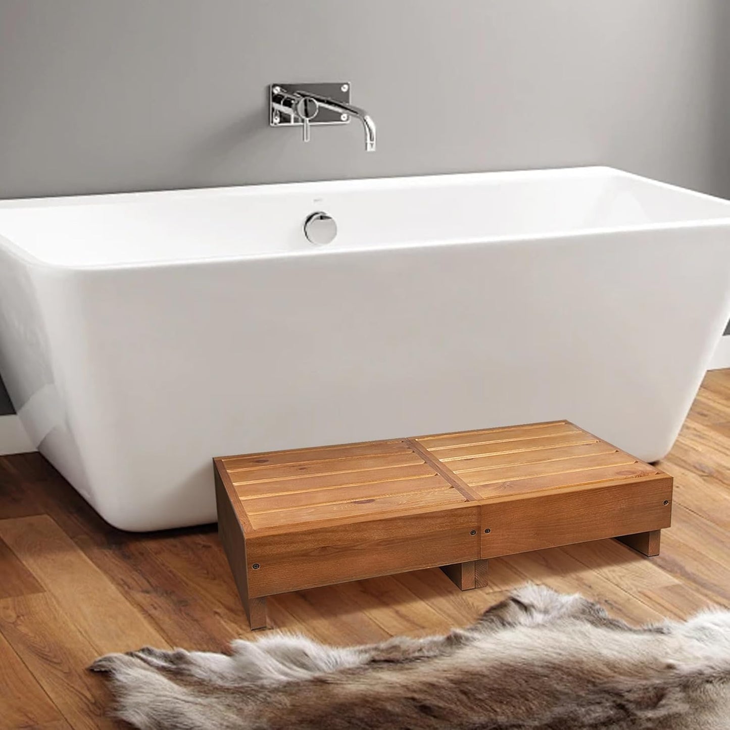 Wooden Step Stool 6” Height, Step Stools for Bed, Bed Steps for High Beds for Adults and Elderly, Step Stool for Bedroom, Kitchen, Living Room, Oak