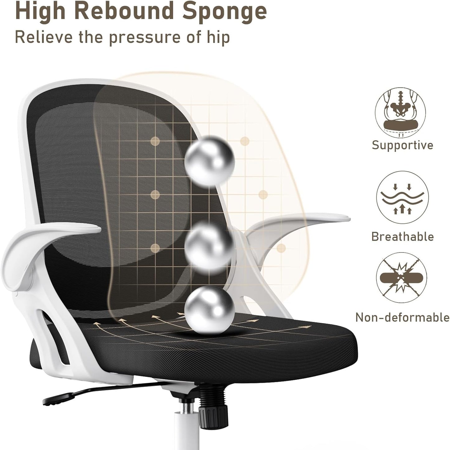Home Office Chair Work Desk Chair Comfort Ergonomic Swivel Computer Chair, Breathable Mesh Desk Chair, Lumbar Support Task Chair with Wheels and Flip-up Arms and Adjustable Height