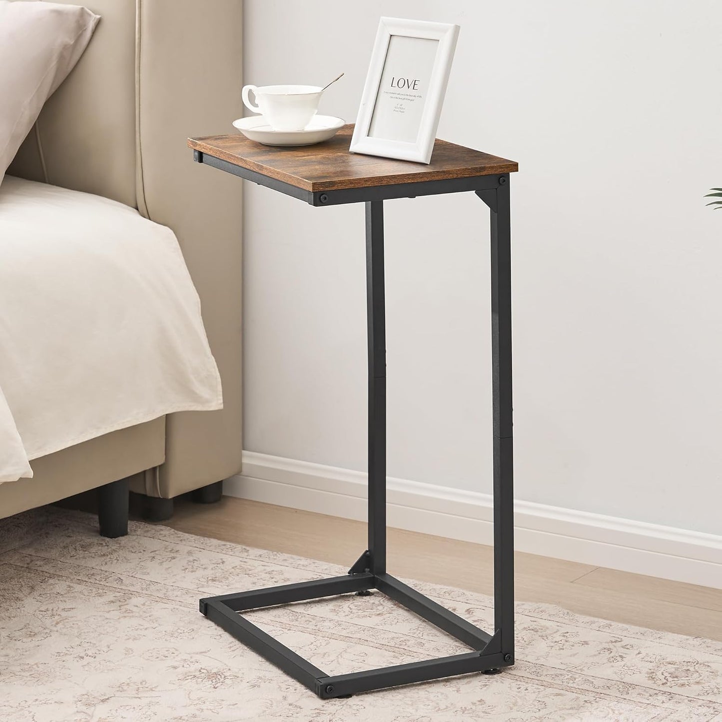 C Shape End Table,Large Surface Couch Table,C Table Sofa Side End Table,Side Table for Couch Slide Under,for Living Room,Bedroom,Home Office, Rustic Design,11.8"D x 15.7"W x 26.4"H(2 Set)