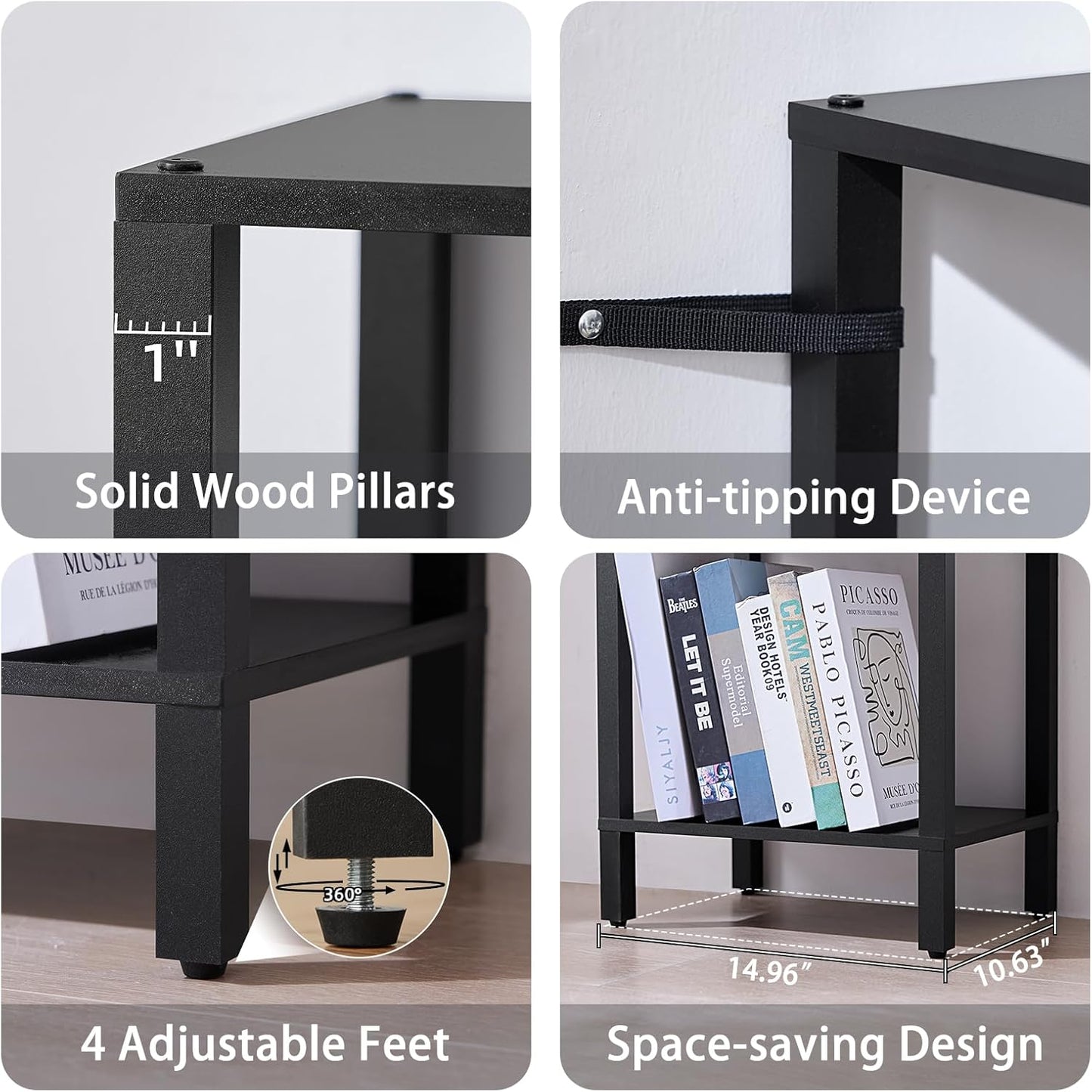 54in Tall Bookshelf 5-Tier Small Narrow Bookcase, Skinny Book Shelf for Small Space, Farmhouse Slim Shelf with Storage, Wood Freestanding Display Thin Bookshelves for Living Room, Office, Black