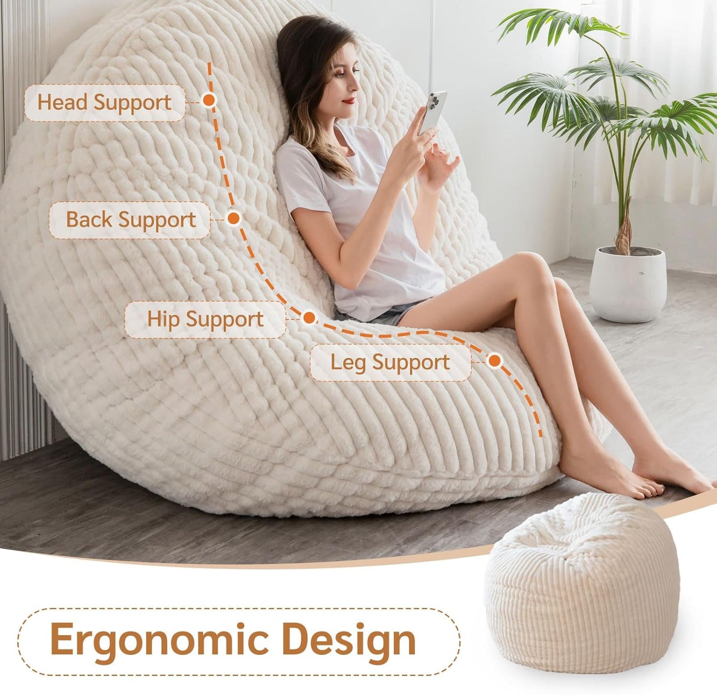 BYBYME 3 in 1 Bean Bag Chairs, Bean Bag Bed for Adults High-Density Foam Filling, Convertible Sofa Bed Faux Fur, Giant Bean Bag Chairs for Adults