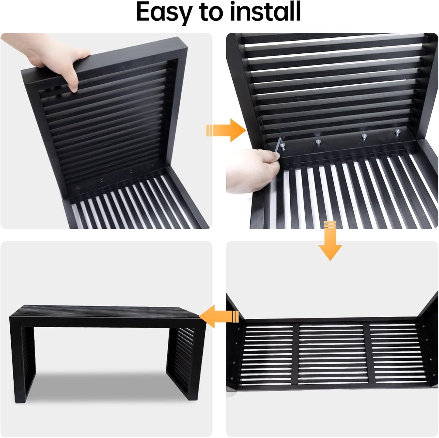 Bamboo Dining Bench, 35 inch Entryway Bench, Indoor Kitchen Table Bench for Entryway Dining Room Living Room Bedroom End of Bed-Black