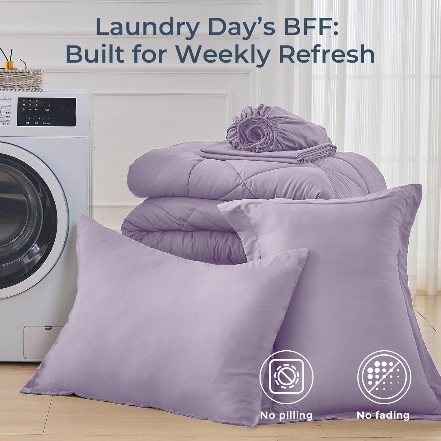 HEVUMYI Twin Purple Comforter Set - 5-Piece All Season Bed in a Bag Twin, Ultra Soft Bedding Set with Comforter, Flat Sheet, Fitted Sheet, Pillowcases, Pillow Shams, Lavender Purple