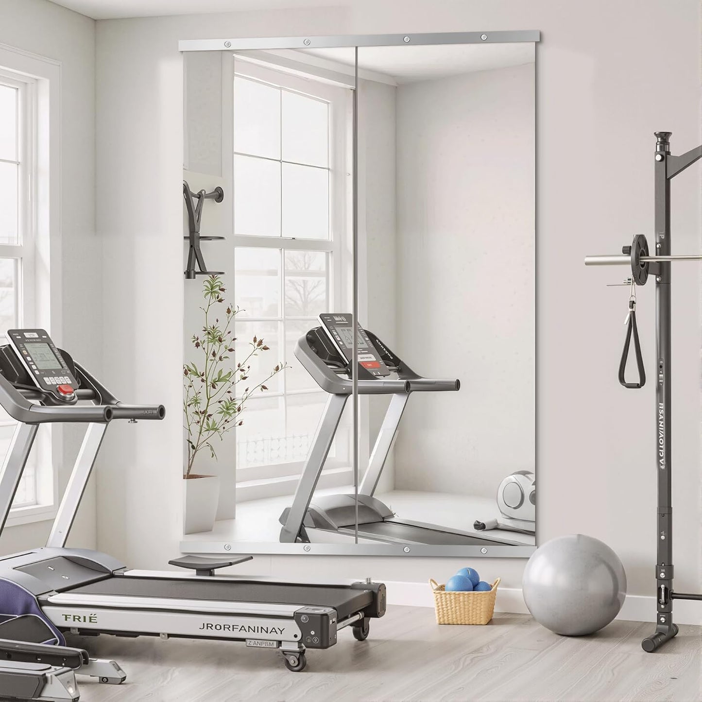 Home Gym Mirror for Wall, 70"x24"x2PCS Full Length Gym Mirror Frameless Wall-Mounted for Garage, Home Gym, Living Room, Bedroom(Silver)