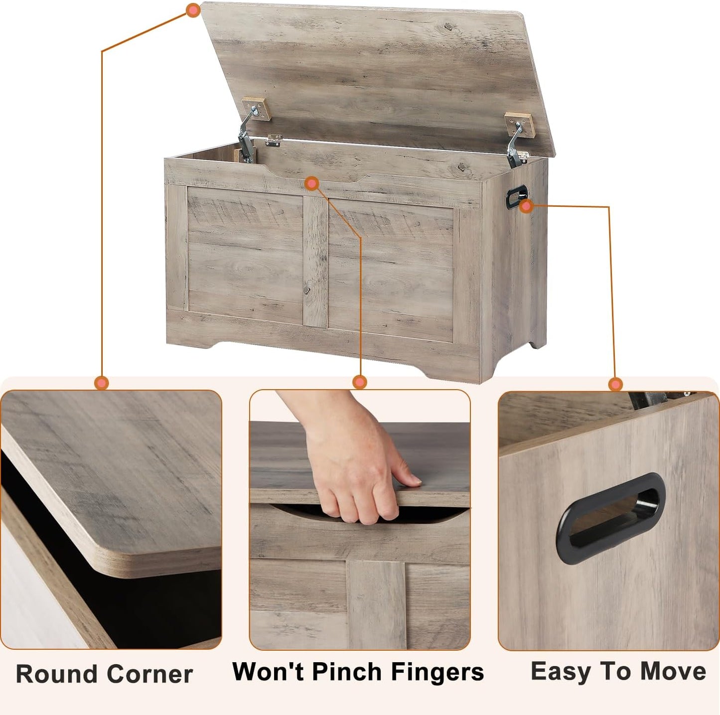 31.5" Storage Chest, Wooden Storage Bench, Lift Top Toy Chest with 2 Safety Hinges, Large Toy Box, Entryway Shoes Bench for Living Room, Bedroom, Grey