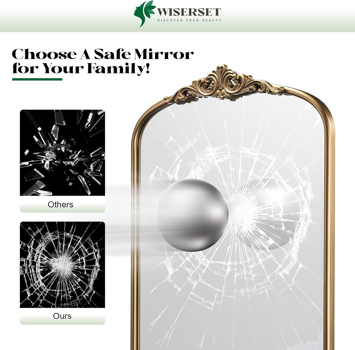 Arched Antique Wall Mirror, 24"x40" Vintage Gold Bathroom Vanity Mirror, Ornate Arched Bronze Mirror for Over Sink/Fireplace/Entryway