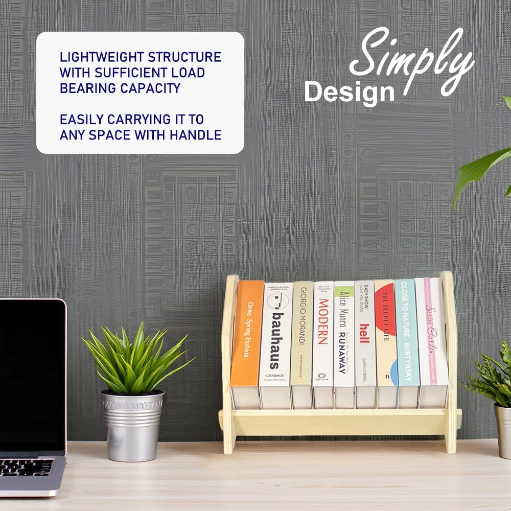 2 Pack Desktop Bookshelf, Stackable Book Organizer with Handle, Storage Rack for CD/Magazine/File Folder, Portable Small Bookshelf for Study, Living Room, Kid's Room, No Nails, Medium Size