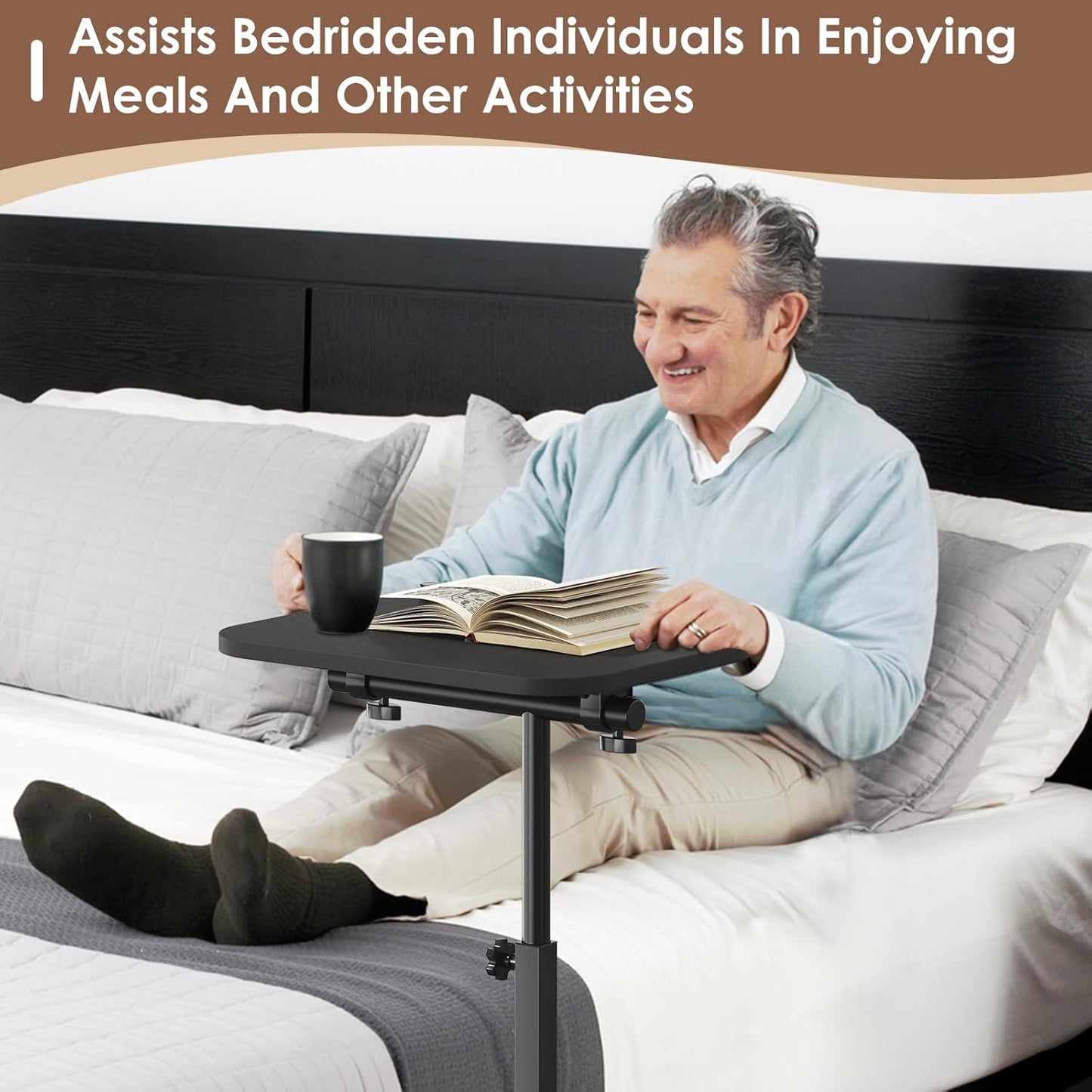 Sofa Couch Arm Table Tv Tray Small Bed Stand C Shaped Side End Tables for Living Room, Bedroom, Bedside Black