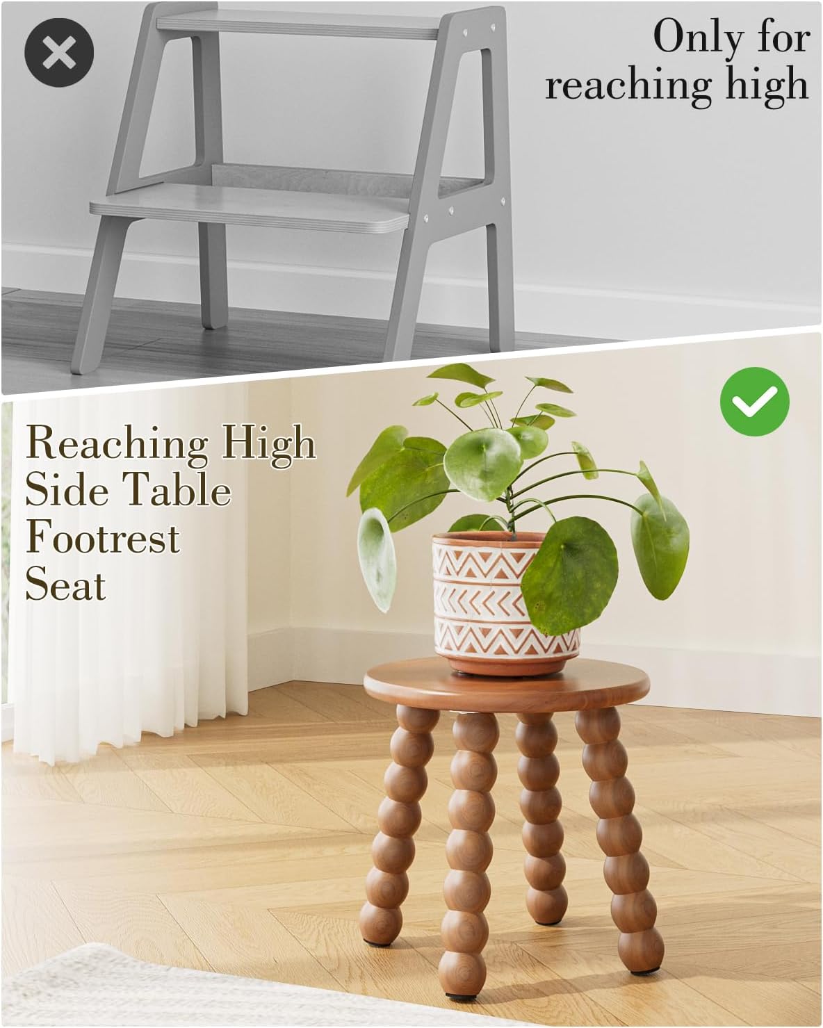 Masupu Solid Wooden Step Stool for Adults Kids, 11 inch Small Foot Stool, Non-Slip One Step Stool, Sturdy Foot Stool for Bathroom, Bedroom, Kichen, Plant Stand(Walnut Brown)