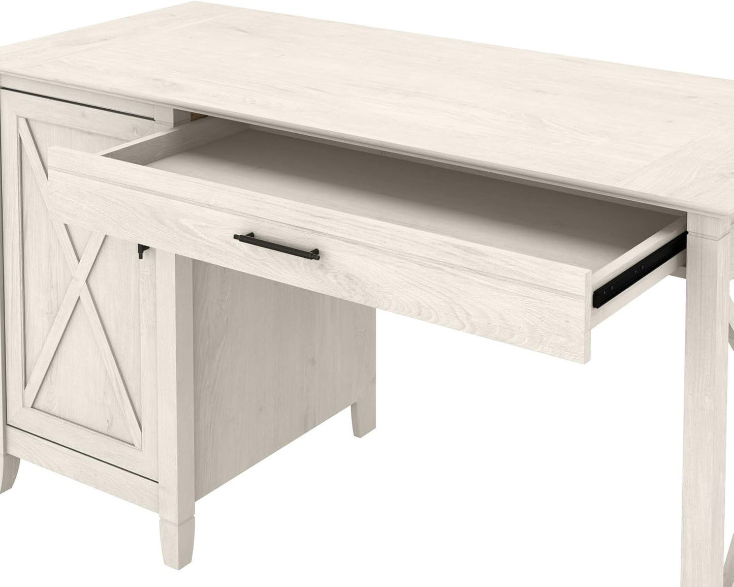 Bush Furniture Key West Computer Desk with Storage, Farmhouse PC Table for Home Office in Linen White Oak, 54W x 24D