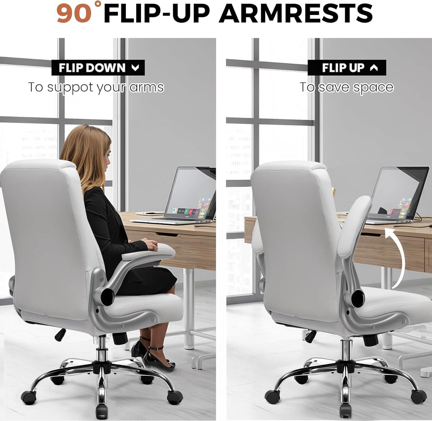 COMHOMA Leather Office Chair Ergonomic Computer Gaming Chair with Comfy Back Support, Executive Mid-Back,Small Gmaing Chair with Adjustable Armrests, for Short People Use, Rolling Swivel for Adults