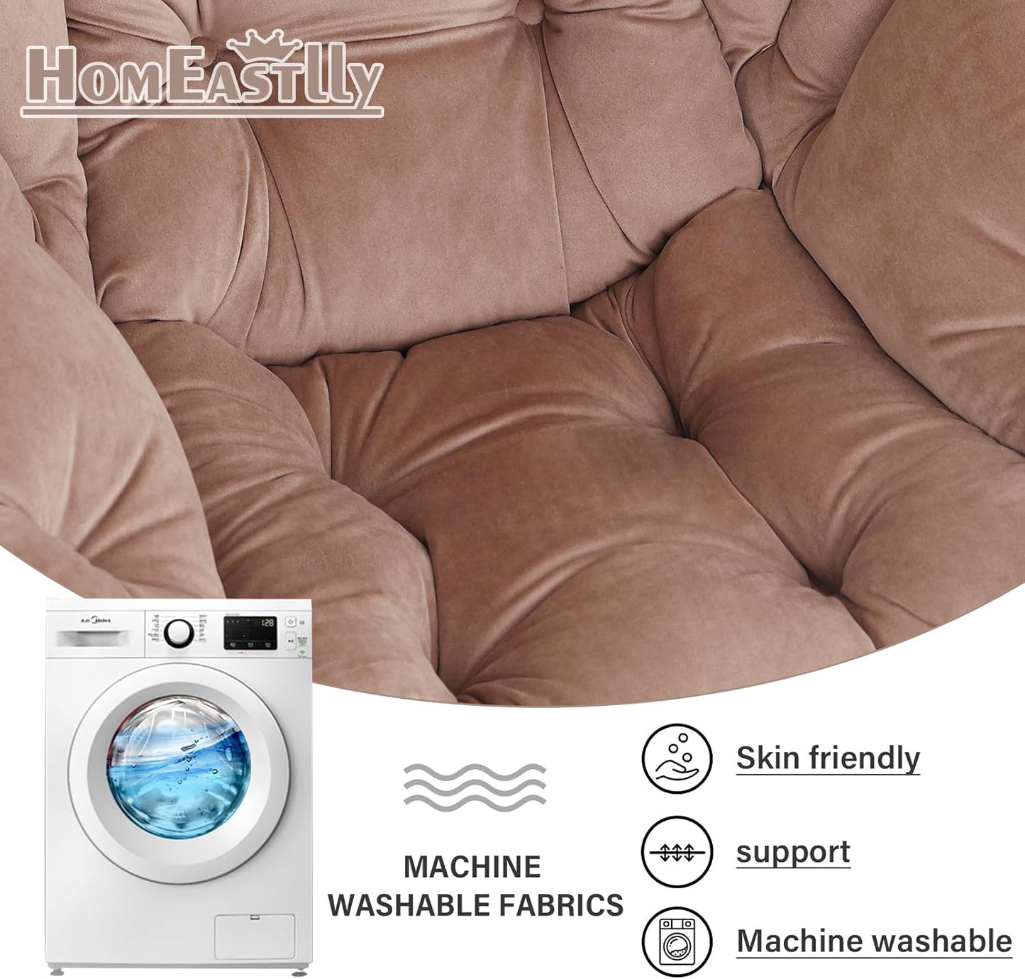 Large Lazy Chair with Ottoman, Accent Reading Chair with a Throw Pillow, Cozy Lounge Chair with Armrest, Leisure Sofa Chair for Living Room, Bedroom, Dorm, Khaki