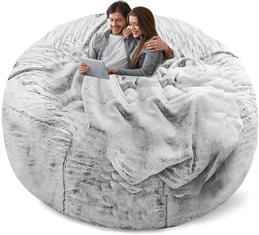 (No Filler) Bean Bag Chair Cover Without Filler,Big Round Soft Fluffy PV Velvet Washable Bean Bag Lazy Sofa Bed Cover for Adults,Living Room Bedroom Furniture Outside,5ft Snow Grey