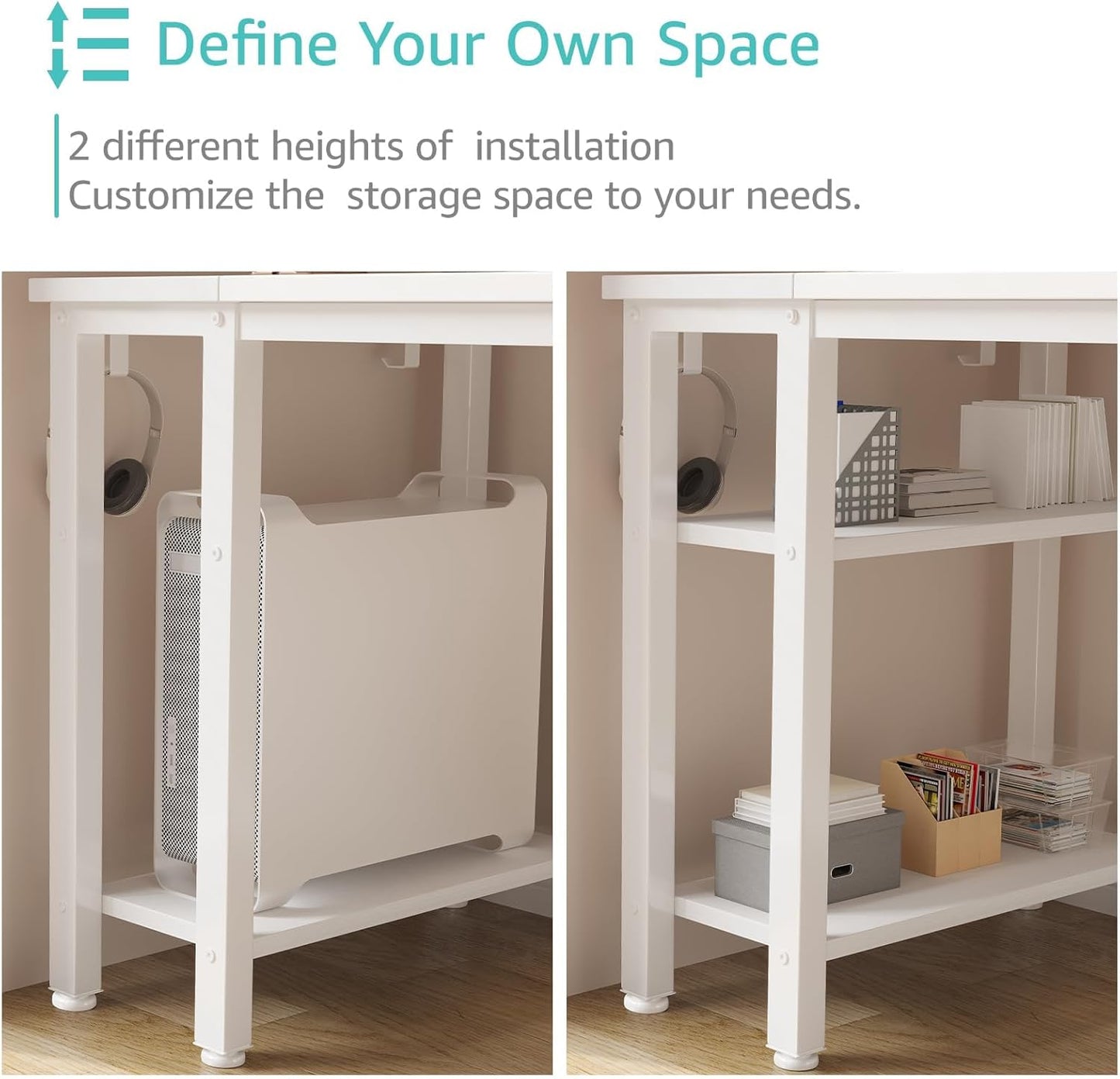 Lufeiya White Computer Desk with Fabric Drawers & Storage Shelves, 55 Inch Study Work Writing Desk for Home Office Bedroom, Simple Modern Cute PC Desks Table, White