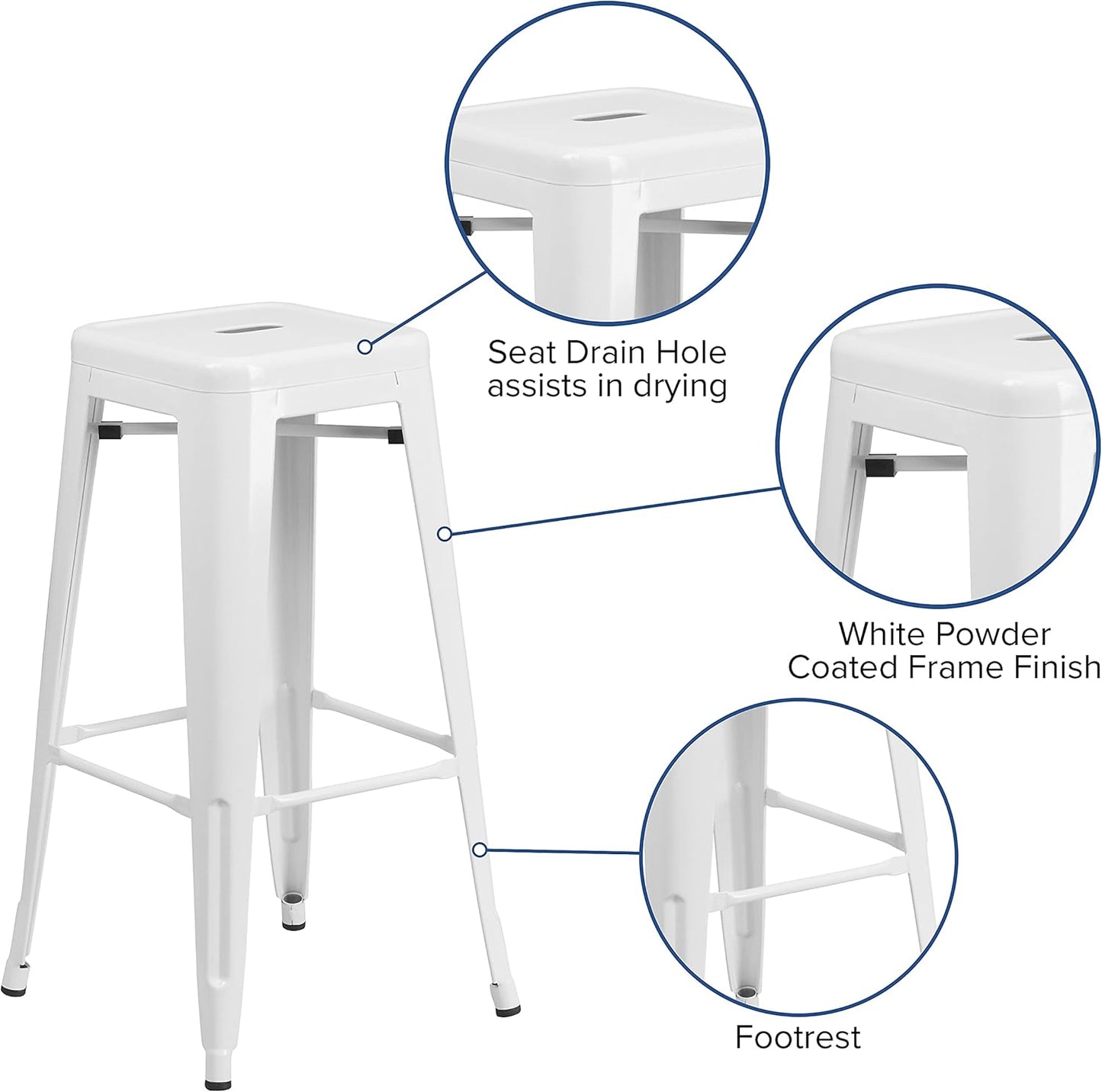 Flash Furniture Lily 4 Pack Commercial Grade 30" High Backless White Metal Indoor-Outdoor Barstool with Square Seat