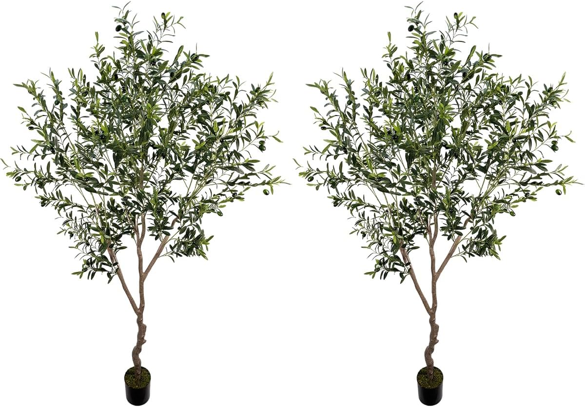 Artificial Olive Tree 7ft(82in,1789leaves) Tall,Faux Olive Tree Indoor Artificial Tree for Modern Home Office Living Room Floor Decor Indoor (2pack)