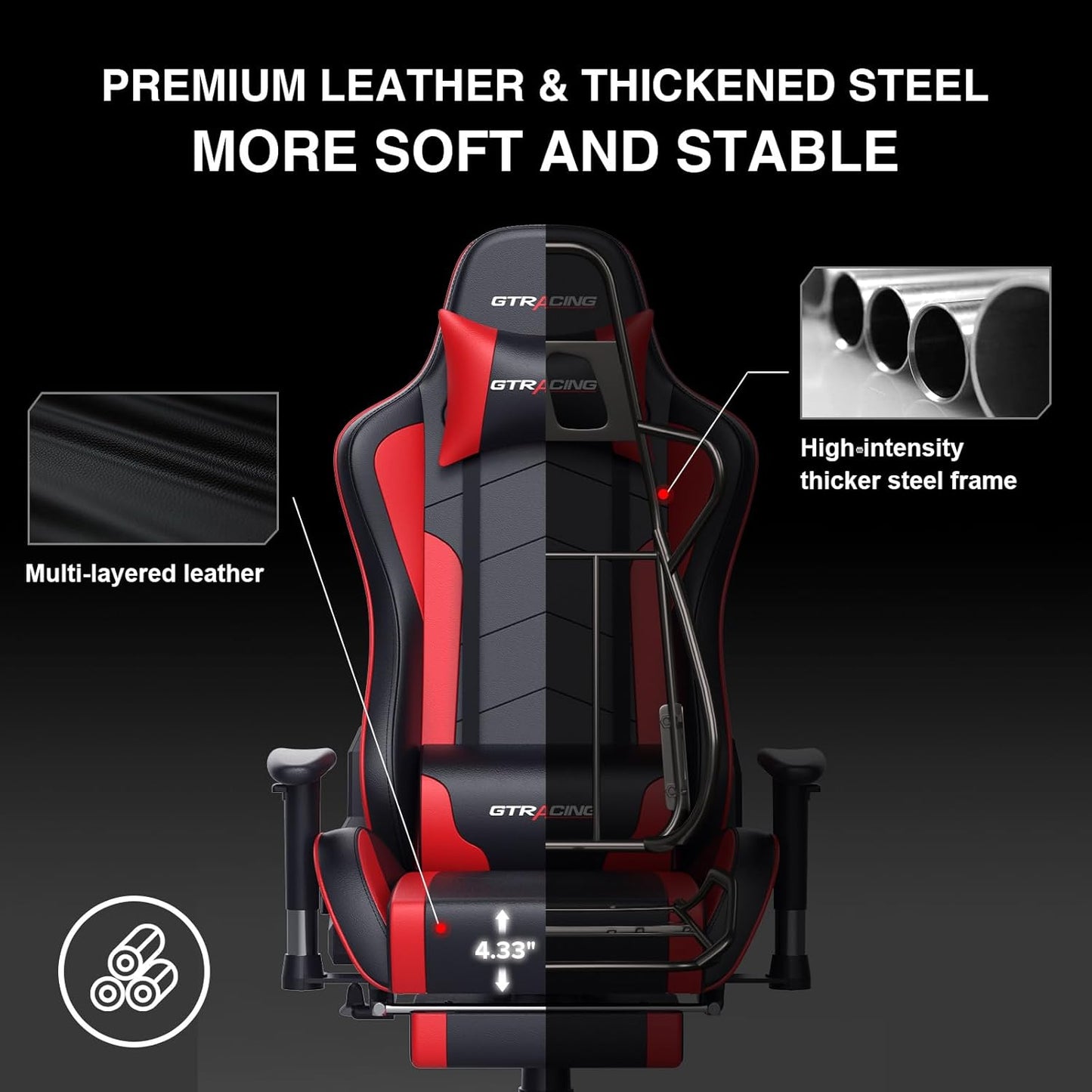 GTRACING Gaming Chair with Footrest Speakers Video Game Chair Bluetooth Music Heavy Duty Ergonomic Computer Office Desk Chair Red
