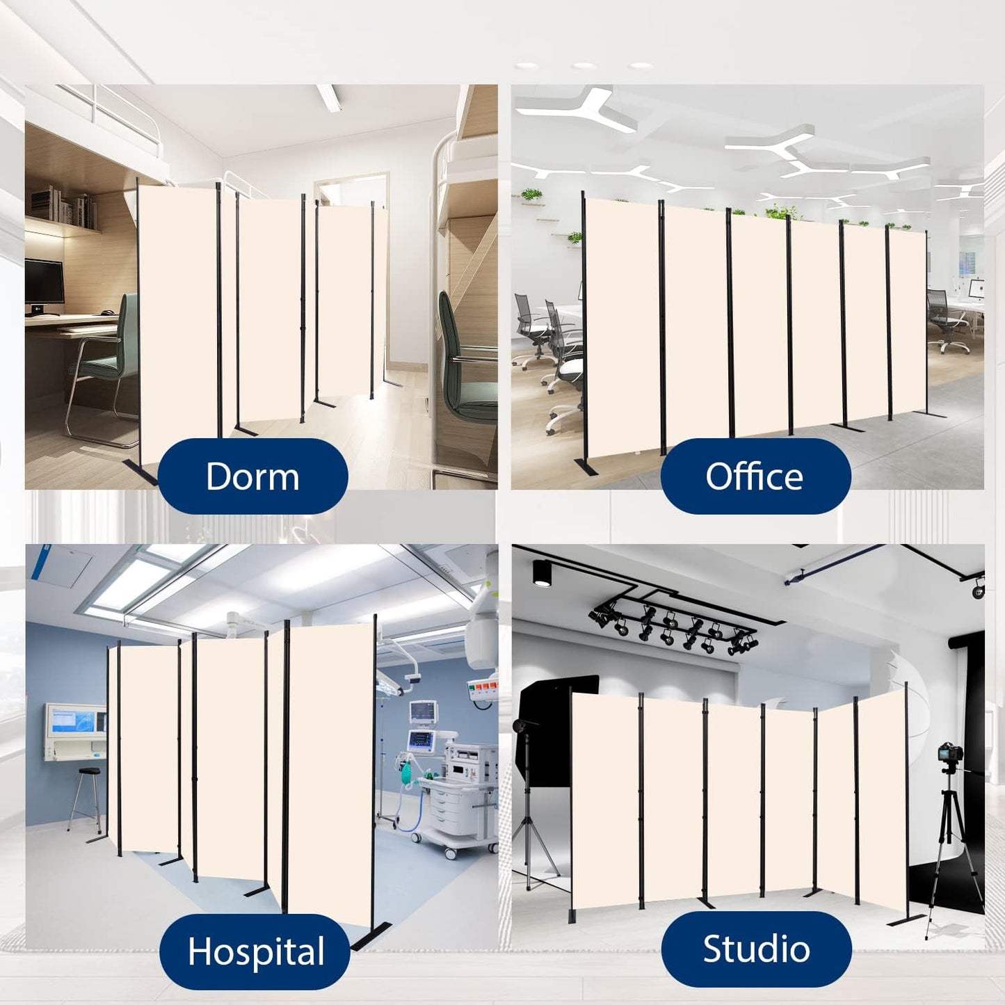 Room Divider and Folding Privacy Screens, 6 Panel Wide Room Divider Wall Screen for Room Separtition, Partition Room Dividers Fabric Panel Wall Dividers Freestanding for Office, Bedroom, Studio Dorm