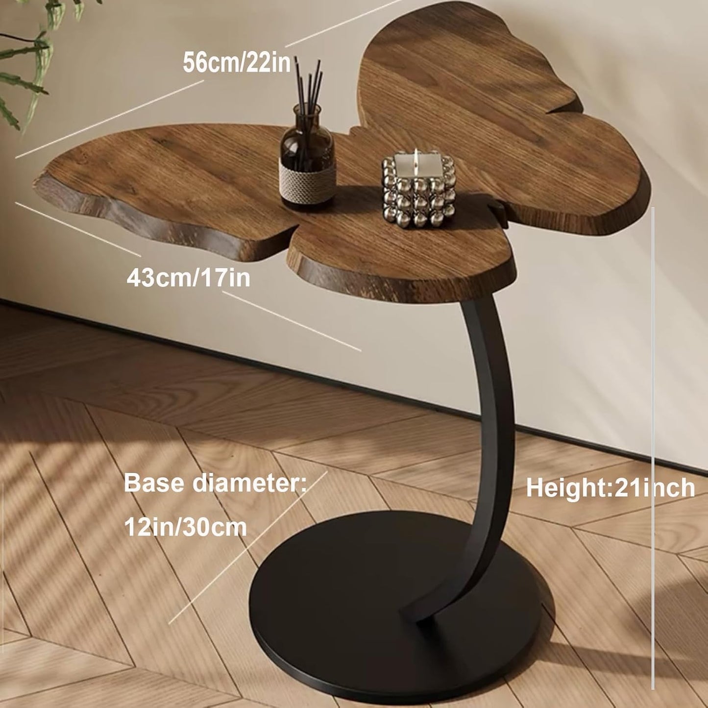 C-Shaped End Table, Sofa Side Table with Rotating Wheels, Rolling End Table with Storage, Small Couch Side Table for Bedroom, Swivel Tray Table for Living Room, Office (Butterfly)