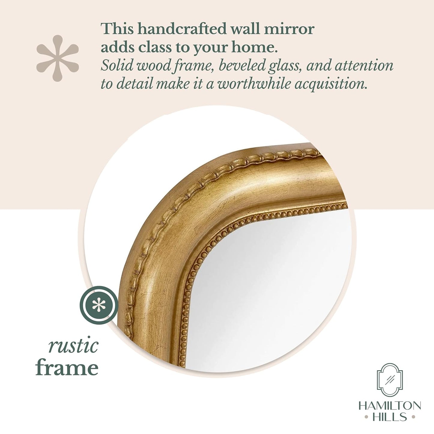 Hamilton Hills 40" x 30" Classic Gold Mirror - Rich Framed Top Round Corner- Thick Arched Top Rich Wall Mirror - Vanity for Bathroom Decor, Bedroom, Living Room - Hangs Horizontal or Vertical