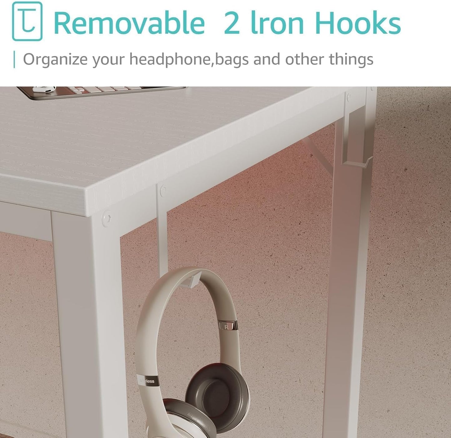 Lufeiya White Computer Desk with Drawers - 55 Inch Long Study Work Writing Desk for Home Office Bedroom, Reversible Simple Modern Cute PC Desks with Fabric Drawer, White