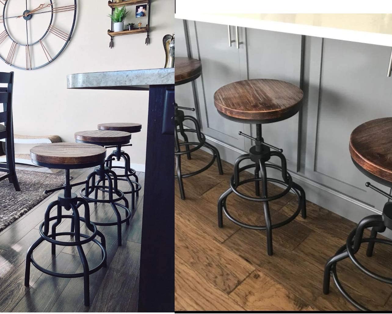 Diwhy Industrial Vintage Counter Stool, Kitchen Counter Height Adjustable Swivel Chair, Metal Frame Stool, 20.47-26.77 Inch, Fully Welded Base, Set of 2