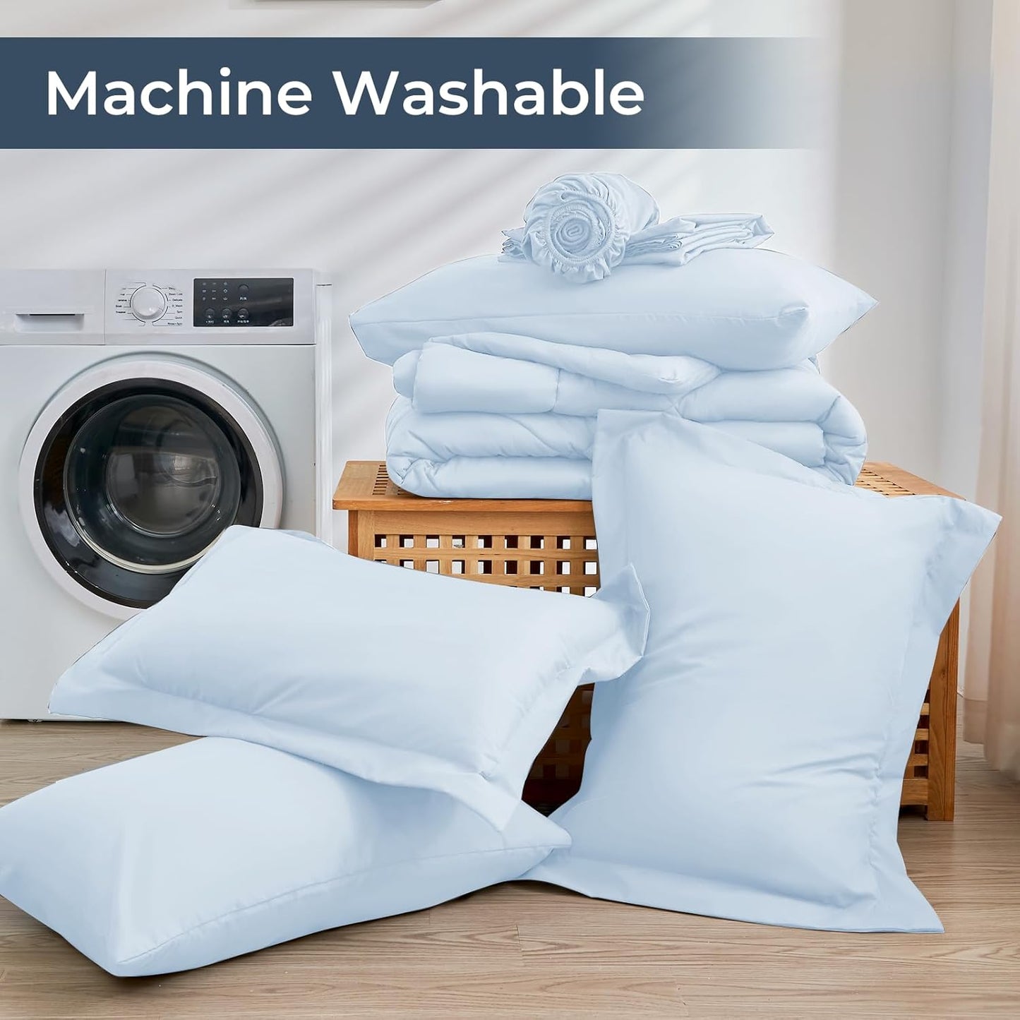 HEVUMYI Light Blue Cali-King Comforter Set - 7-Piece All Season Bed in a Bag Cali-King, Ultra Soft Bedding Set with Comforter, Flat Sheet, Fitted Sheet, Pillowcases, Pillow Shams