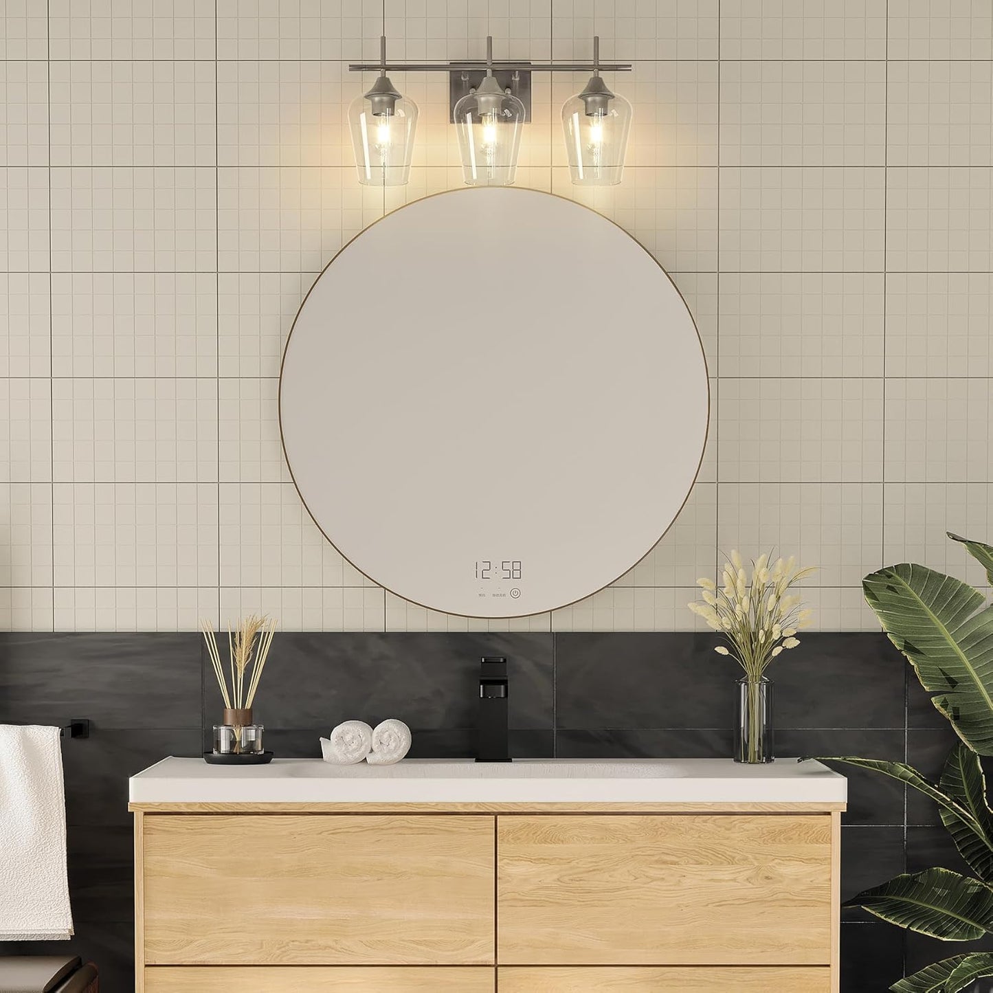 VONLUCE Bathroom Vanity Light, 3 Light Bathroom Light Fixture Over Mirror, Bathroom Wall Lamp with Clear Glass, Modern Brushed Nickel Vanity Lighting fixtures for Bathroom, Bedroom, Hallway