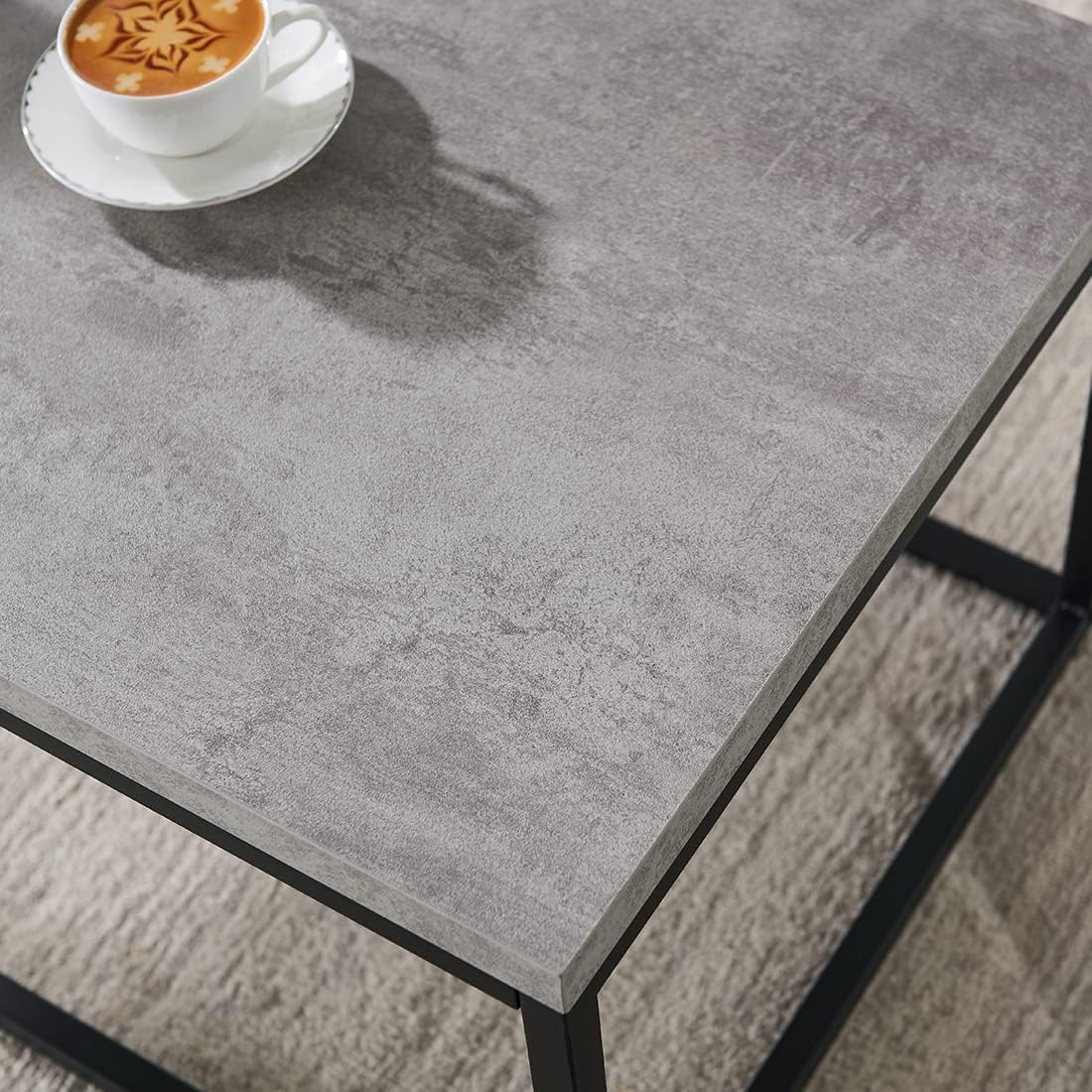 CENSI 30"x30" Square Concrete Accent Coffee Table Ottoman for Living Room, Modern Industrial Style, 1.2" Extra Thick Tabletop (Faux Concrete)