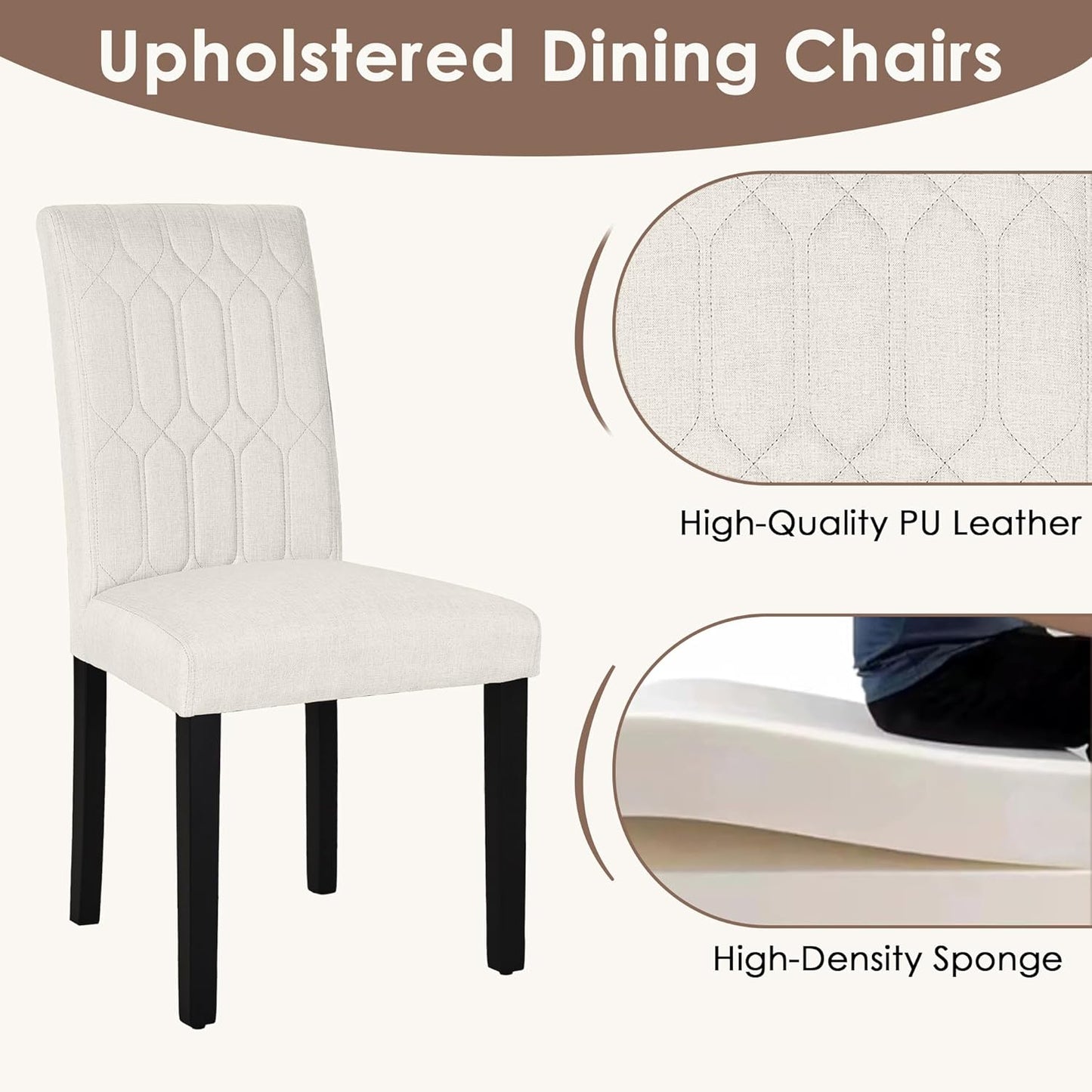 VECELO Upholstered Dining Chairs Set of 6, Modern Accent Parsons with Comfort Seat, Solid Wood Legs w/Rubber Footpads, for Living Room Kitchen, Beige