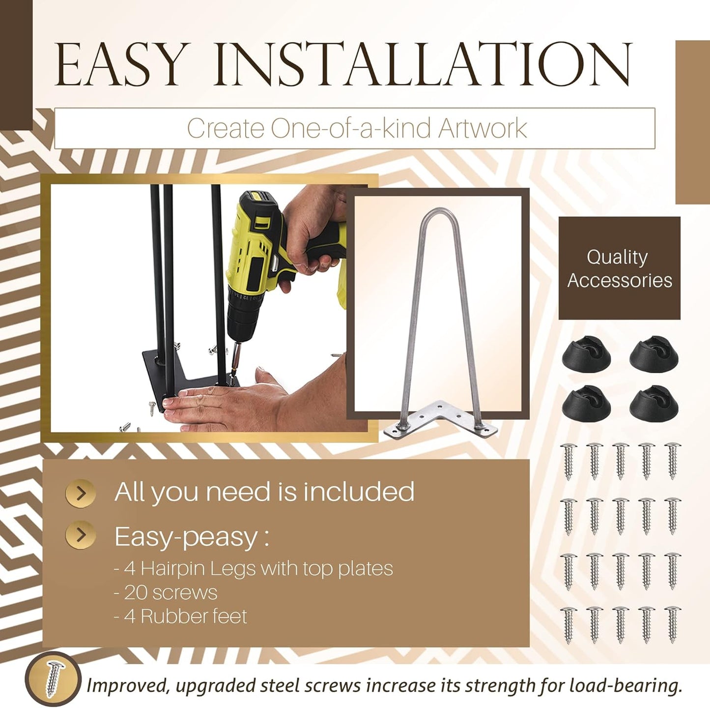 TEN49 Heavy Duty Hairpin Table Leg - 12 Inch Industrial Furniture Legs - Raw Steel Color Solid Rods Metal Leg for Table - Fit for Mid-Century Modern Bed End, Coffee Table, TV Stand, Chair Legs