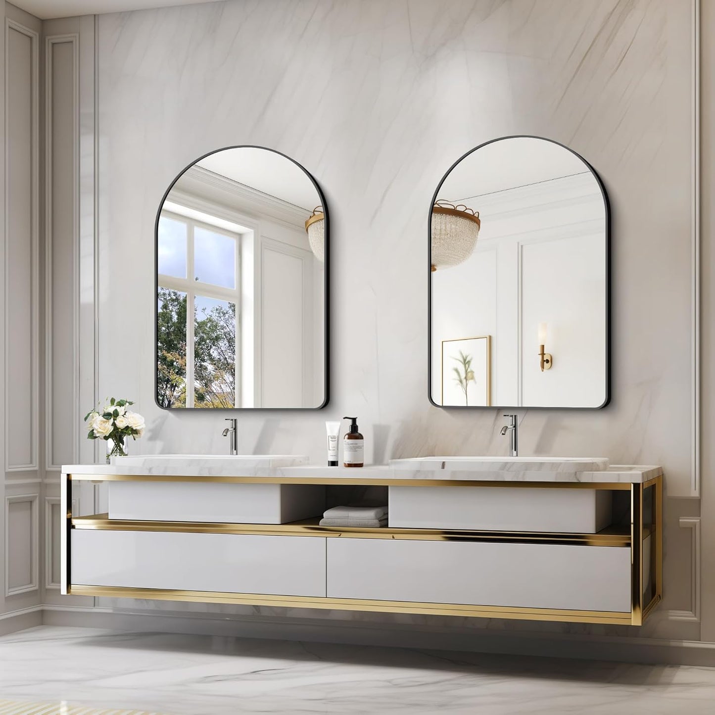 Arched Bathroom Mirror, 26"x38" Black Arched Mirror for Bathroom, Wall Mounted Mirror, Black Vanity Wall Mirror w/Metal Frame for Bedroom, Entryway, Living Room, Hanging or Leaning Against Wall