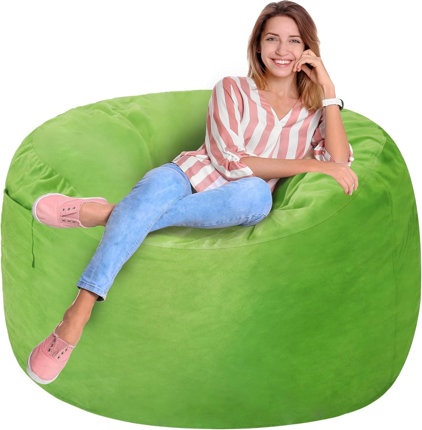 Homguava 3FT Bean Bag Chair: 3' Bean Bags with Memory Foam Filled, Large Beanbag Chairs Soft Sofa with Dutch Velvet Cover-Lime