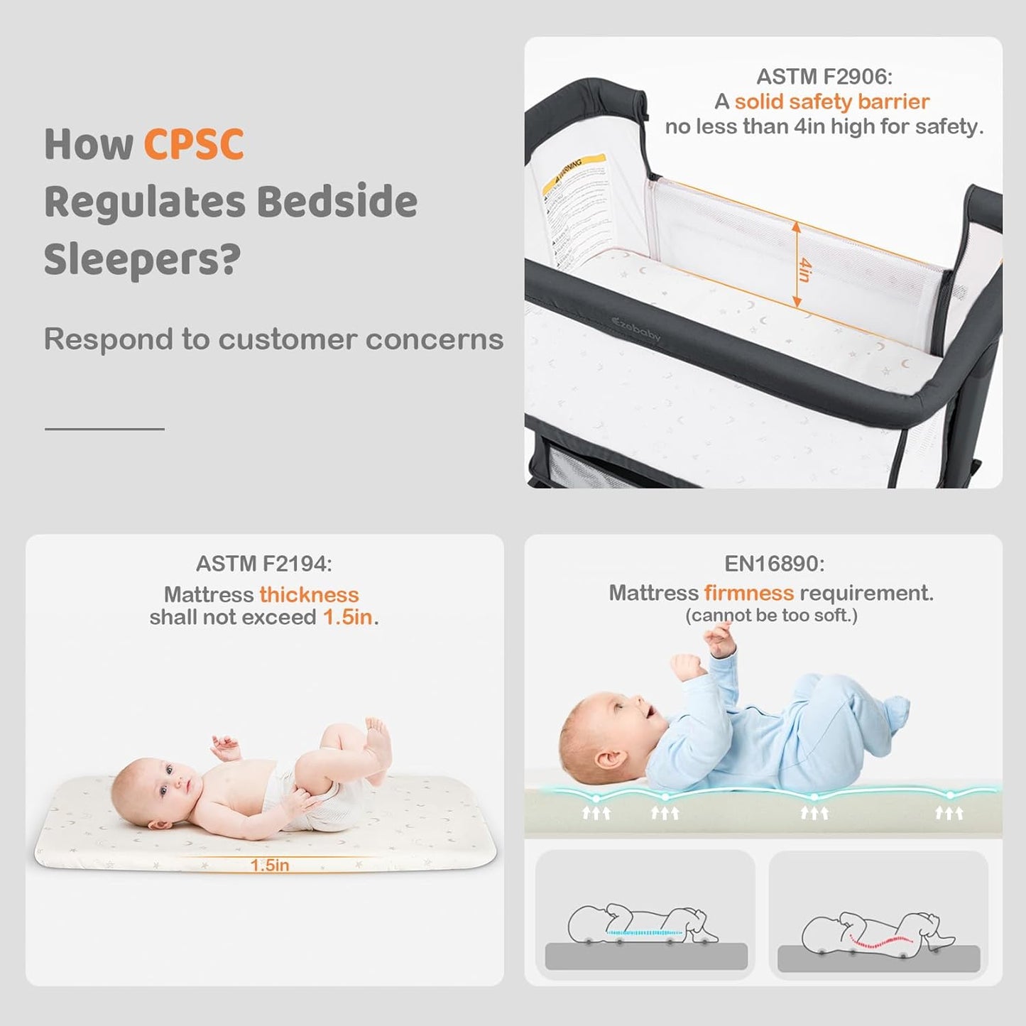 Ezebaby Bedside Bassinet for Baby, Portable Baby Bassinet Bedside Sleeper for Newborn Infants with Wheels Storage Basket, Adjustable 7 Heights and All Mesh Sides