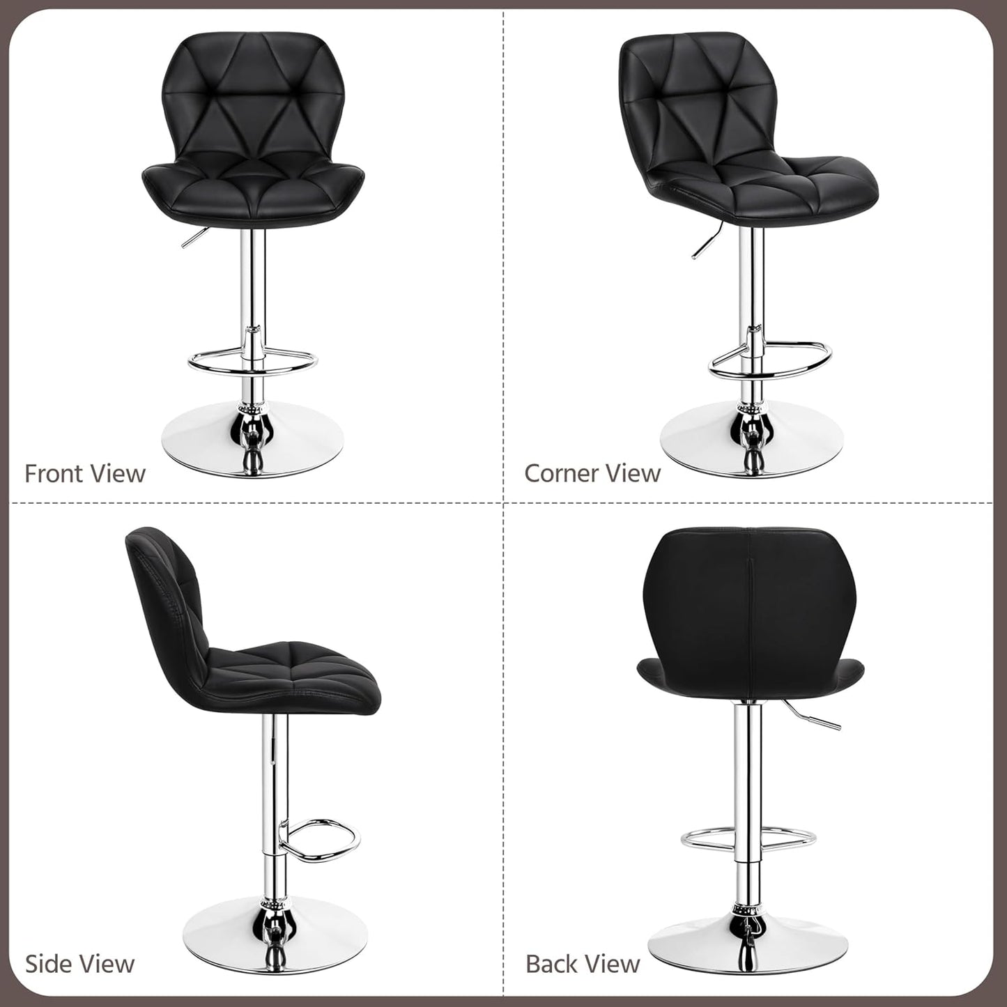 Yaheetech Bar Stools Set of 2, Modern Adjustable Kitchen Island Chairs, Black PU Leather Swivel Counter Stools for Bar, Kitchen Counter, Black