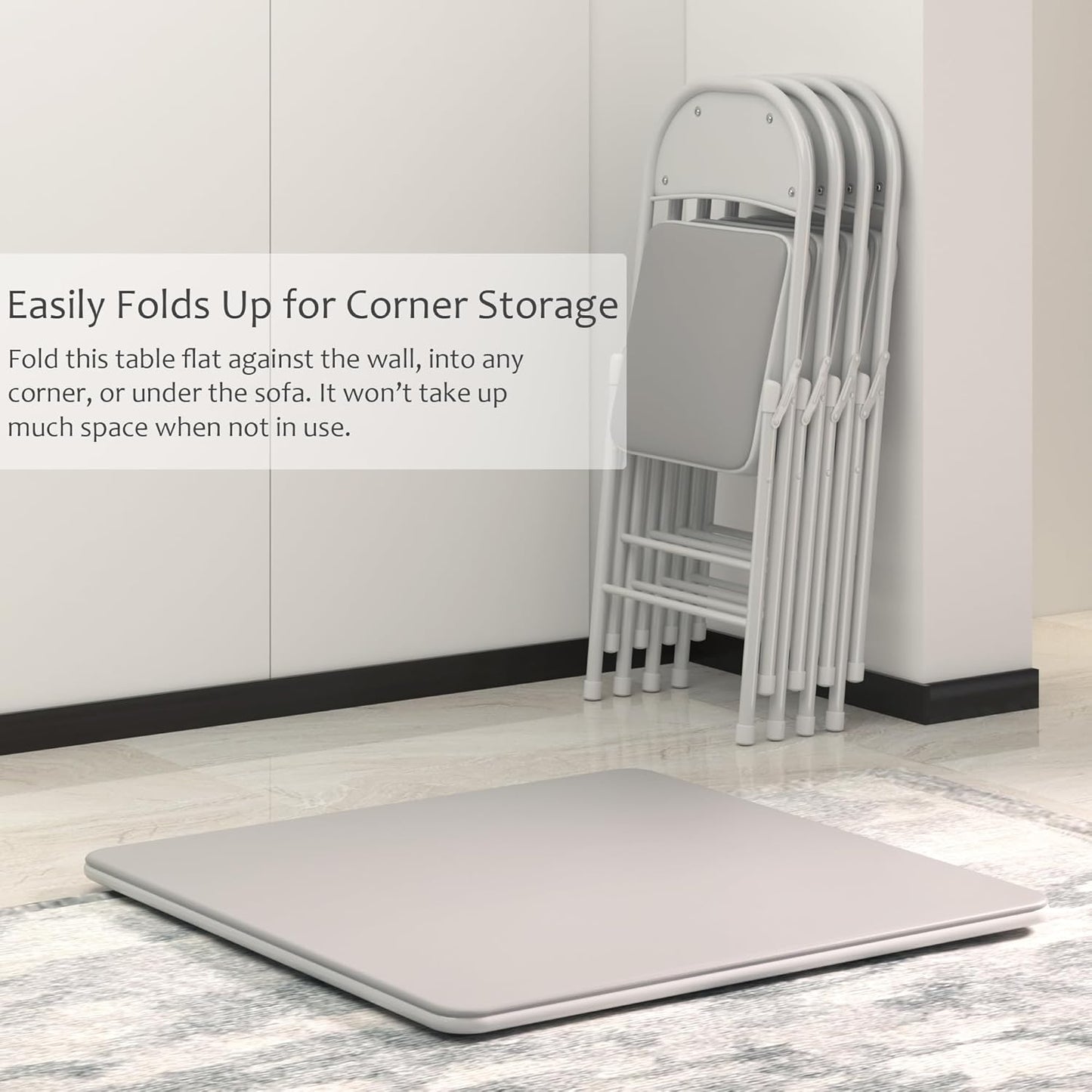 VECELO 34'' Folding Table with PU Padded Tabletop, Portable Multifunctional for Indoor/Outdoor, Home, Parties, Picnics, and Games, 1 Piece, Grey